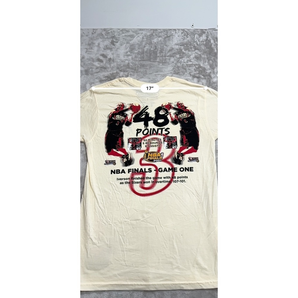 Allen Iverson Philadelphia 76ers T-Shirt Mens Size Small Cream 2001 Finals NWOT - Picture 8 of 9